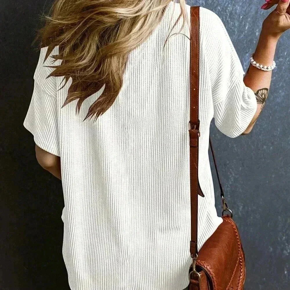 White Casual Women's Twisted Threaded Short-Sleeved T-Shirt
